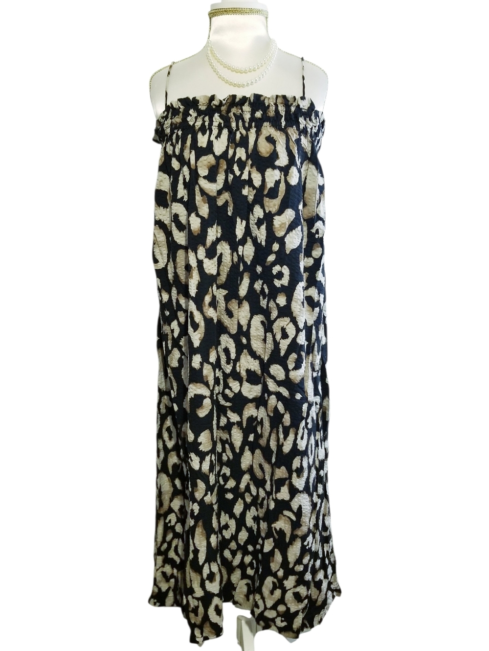 H&M Black, Tan and Cream Animal-Print Sleeveless Spaghetti Strap Maxi Dress